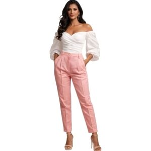 Liz Claiborne LizSport Petite 8 Coral Linen Blend Tailored Pants Carefree Summer